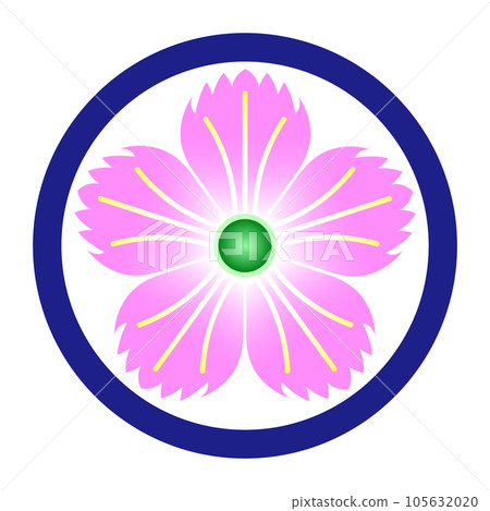 A gold-dyed family crest with a dianthus motif 105632020