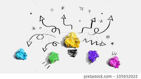 Brainstorming concept with a crumpled paper light bulb 105632022