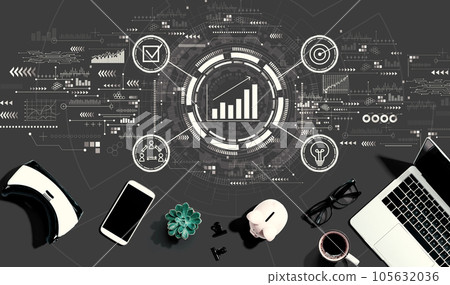 Marketing concept with electronic gadgets and office supplies Marketing concept with electronic gadgets and office supplies 105632036