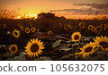 sunset and sunflower field on the hill 105632075