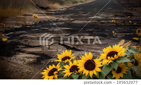 wasteland and sunflowers 105632077