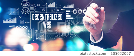 Decentralized Web theme with a businessman holding a marker 105632097