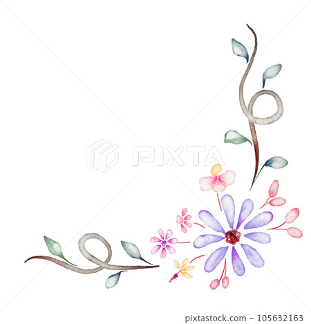 Flowers and Leaf Watercolor Illustration 105632163
