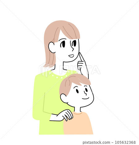 parent and child looking up at something 105632368