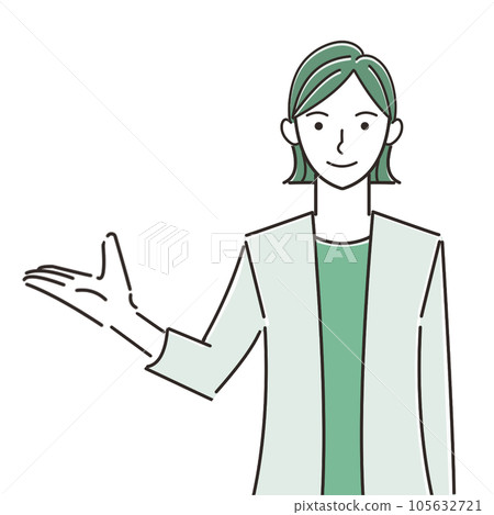 A woman in a suit with a smile guiding you 105632721