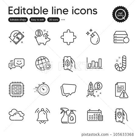 Set of Business outline icons. Contains icons as World weather, Cloudy weather and Cashback elements. Timer, Happy emotion, Cpu processor web signs. Speech bubble, Water drop. Vector Set of Business outline icons. Contains icons as World weather, Cloudy weather and Cashback elements. Timer, Happy emotion, Cpu processor web signs. Speech bubble, Water drop. Vector 105633368