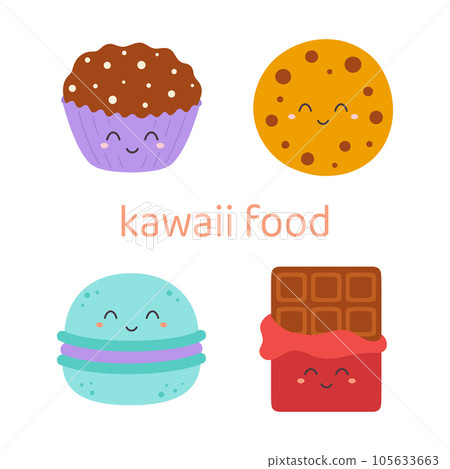 cartoon set of kawaii food characters isolated cartoon set of kawaii food characters isolated 105633663