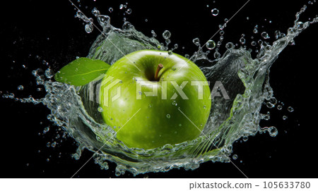 Green apple fresh under water splashing on the isolated background 105633780