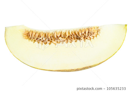 Slice melon isolated on white background. File contains clipping path. Full depth of field. Slice melon isolated on white background. File contains clipping path. Full depth of field. 105635233