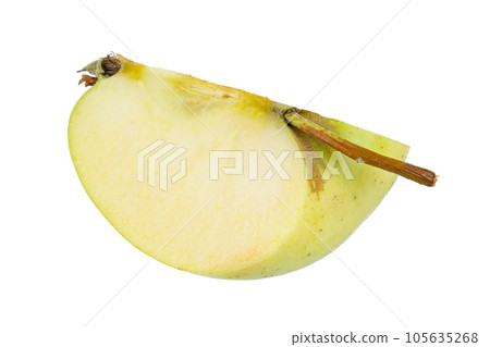Slice green juicy apple isolated in white background.  Healthy food. File contains clipping path. 105635268