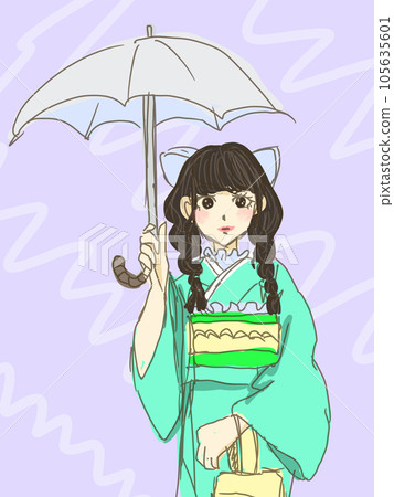 A woman in a yukata that shows a parasol 105635601