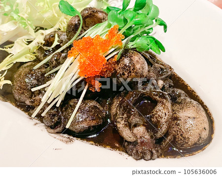 Spanish Cuisine Small Squid Simmered in Ink Spanish Cuisine Small Squid Simmered in Ink 105636006