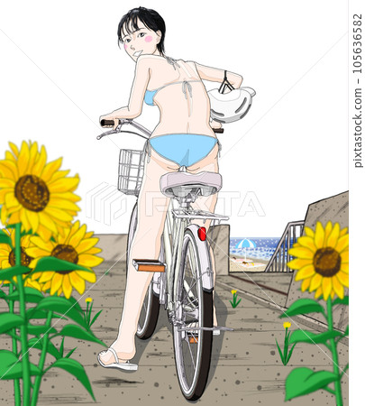 Bikini swimsuit girl riding a bicycle 58 helmet right Bikini swimsuit girl riding a bicycle 58 helmet right 105636582