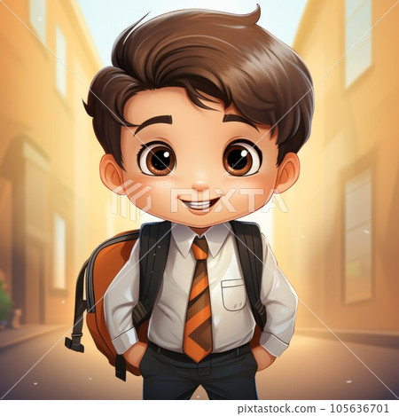 Cute schoolboy with a backpack in the city. Vector illustration. Cute schoolboy with a backpack in the city. Vector illustration. 105636701
