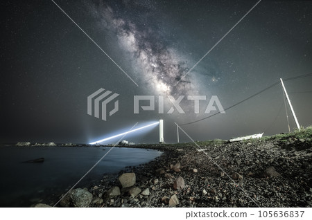 Choshi Laser Beam Lighthouse and Milky Way 105636837