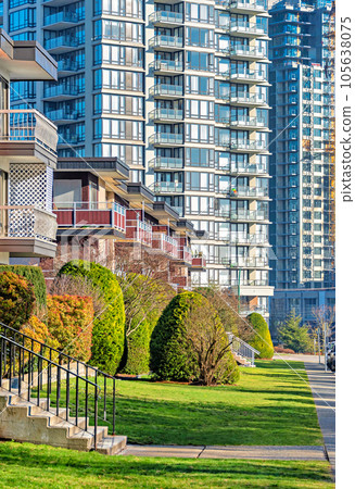 Facades of residential apartment buildings with doorsteps from t Facades of residential apartment buildings with doorsteps from t 105638075