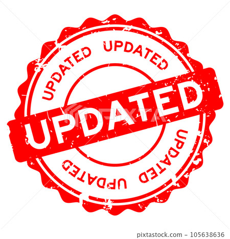 Grunge red updated word round rubber seal stamp on white background 105638636