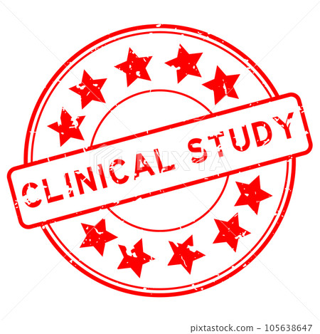 Grunge red clinical study word with star icon round rubber seal stamp on white background Grunge red clinical study word with star icon round rubber seal stamp on white background 105638647