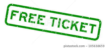 Grunge green free ticket word square rubber seal stamp on white background 105638659