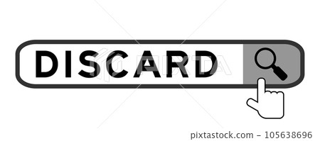 Search banner in word discard with hand over magnifier icon on white background Search banner in word discard with hand over magnifier icon on white background 105638696