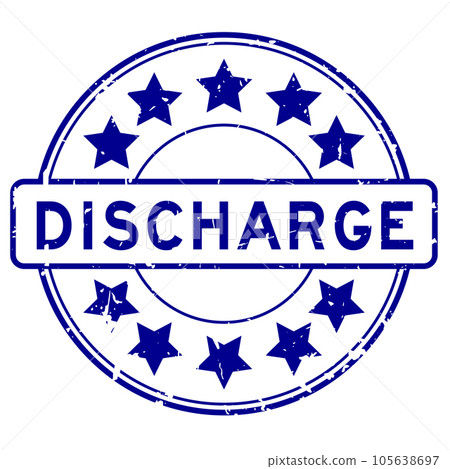 Grunge blue discharge word with star icon round rubber seal stamp on white background Grunge blue discharge word with star icon round rubber seal stamp on white background 105638697