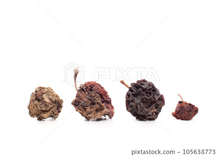 Expired food products dried fruits isolated on white background 105638773