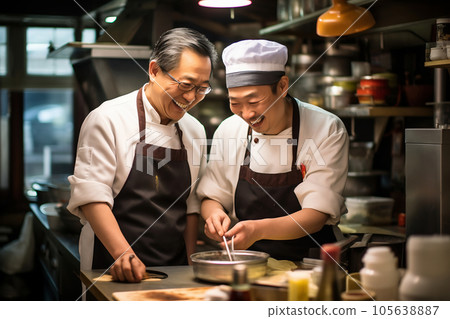 Male staff cooking at a restaurant 105638887
