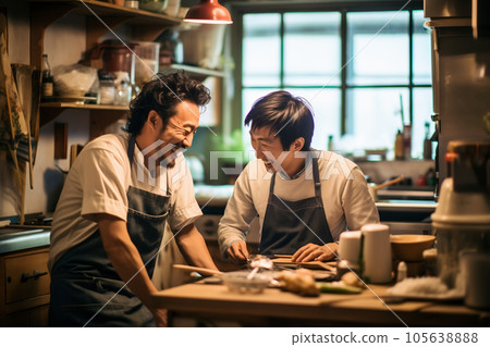 Male staff cooking at a restaurant 105638888