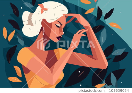 Young pretty woman with her eyes closed thinking of ideas in a summer garden. Attractive lady feeling stressed and depressed.  105639034