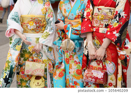 Young girl wearing Japanese kimono standing in front of Sensoji Temple in Tokyo, Japan. Kimono is a Japanese traditional garment. The word "kimono", which actually means a "thing to wear" Young girl wearing Japanese kimono standing in front of Sensoji Temple in Tokyo, Japan. Kimono is a Japanese traditional garment. The word "kimono", which actually means a "thing to wear" 105640209