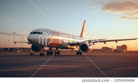 Passenger plane stands on the runway 3D visualization AI 105640484
