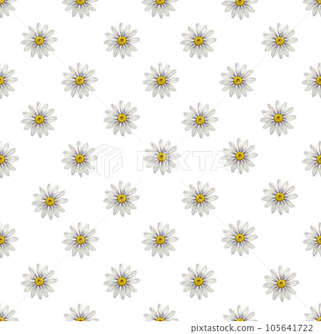 Seamless pattern with daisies. Watercolor illustration. For textile and decoration backgrounds, for packaging. 105641722