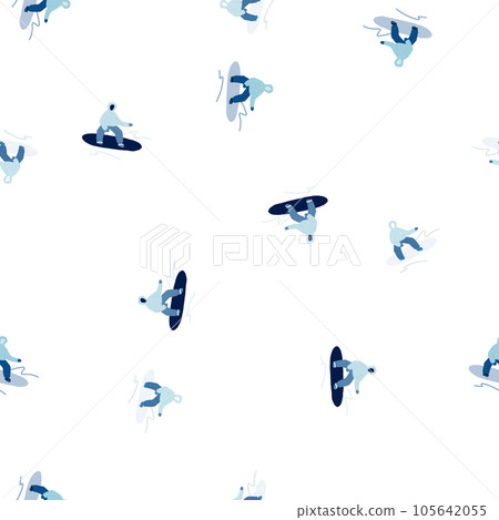Snowboarders on the slope. Winter sports seamless pattern. Snowboarders on the slope. Winter sports seamless pattern. 105642055