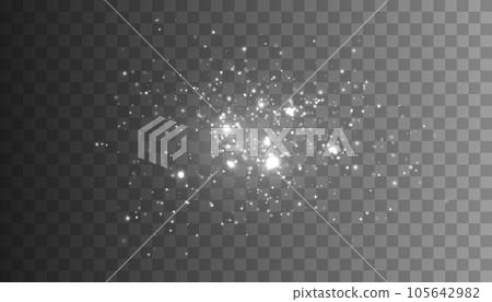 Glitter particles isolated on transparent background. Vector starry cloud with dust. Magical christmas decoration 105642982