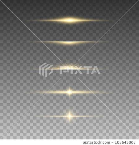 Gold color shining star collection. Vector flashing lights set 105643005