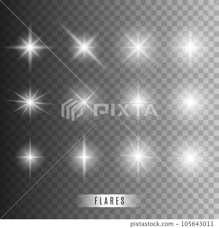 Shining star collection. Vector flashing lights set Shining star collection. Vector flashing lights set 105643011