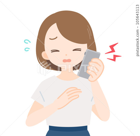 因智能手機上的憤怒、抱怨和抱怨而煩惱的女性 105643113