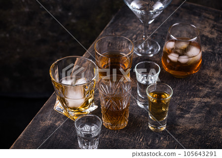 Assortment of various strong alcohol drinks Assortment of various strong alcohol drinks 105643291