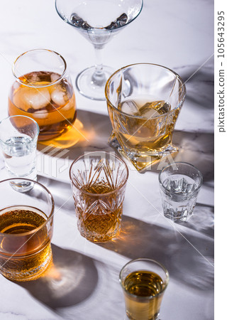 Assortment of various strong alcohol drinks 105643295