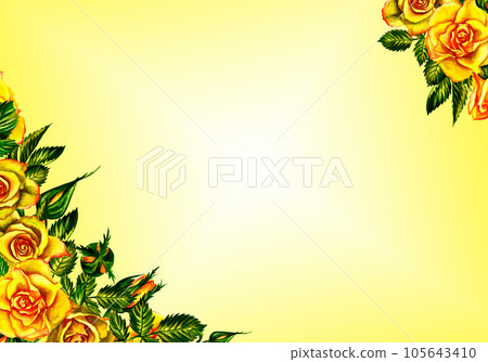 Roses are yellow. Floral frame. Watercolor illustration. For wedding, greeting and invitation cards watercolor design. Roses are yellow. Floral frame. Watercolor illustration. For wedding, greeting and invitation cards watercolor design. 105643410