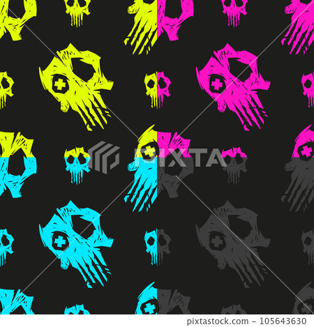 Cursed skull seamless pattern 4 variations. Suitable for fashion industry, branding, halloween background. 105643630