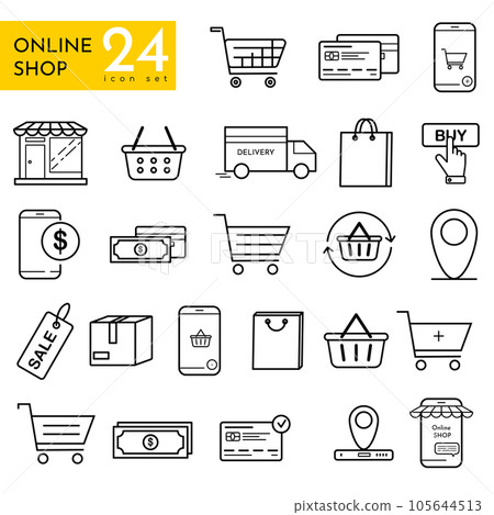Online Shopping - thin linear vector icon set. Ecommerce, shop, sale icons. Linear shop icon set. 105644513