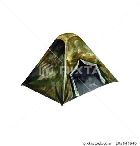 Tent. For fishing and tourism. Isolate on white background. Watercolor illustration. For designer fishing 105644640