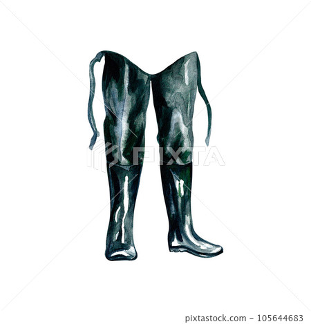 fishing boots. Isolate on a white background. Watercolor illustration. For design solutions fishing. For stickers prints fishing boots. Isolate on a white background. Watercolor illustration. For design solutions fishing. For stickers prints 105644683