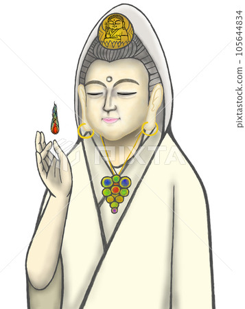 Kannon Bodhisattva upper body statue staring at the flame of a small soul Kannon Bodhisattva upper body statue staring at the flame of a small soul 105644834