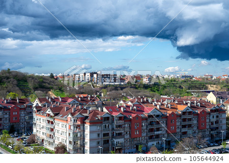 Before supercell storm in a city quarter Before supercell storm in a city quarter 105644924