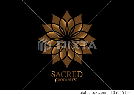 Gold Flower of life mandala of sacred ancient geometry. Vector symbols and elements. Alchemy, religion, philosophy, astrology and spirituality themes. Golden Logo icon isolated on black background 105645104