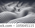 3d rendered illustration. Many curved black, white lines. Abstract background with copy space. Futuristic minimalistic backdrop, virtual reality, web3, metaverse concept. Future technologies, design 105645115