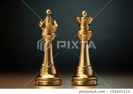 Golden King And Queen Chess Piece Concept For Business Competition