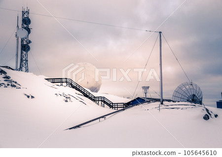 Arctic telecommunication station among snow rocks, Nuuk, Greenland Arctic telecommunication station among snow rocks, Nuuk, Greenland 105645610